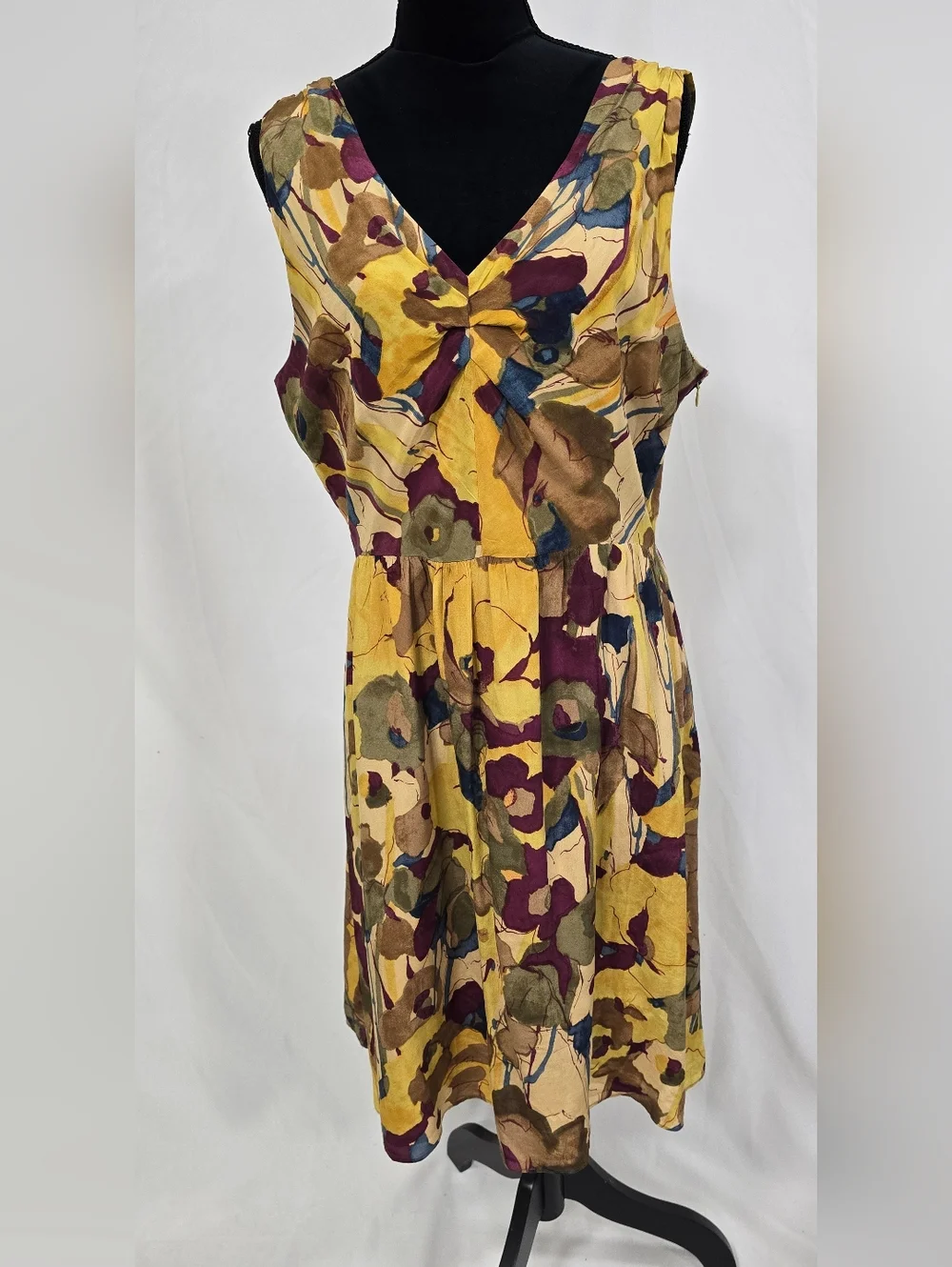 Banana Republic women 12 yellow silk floral dress boho earthy artsy resortwear - Picture 3 of 9